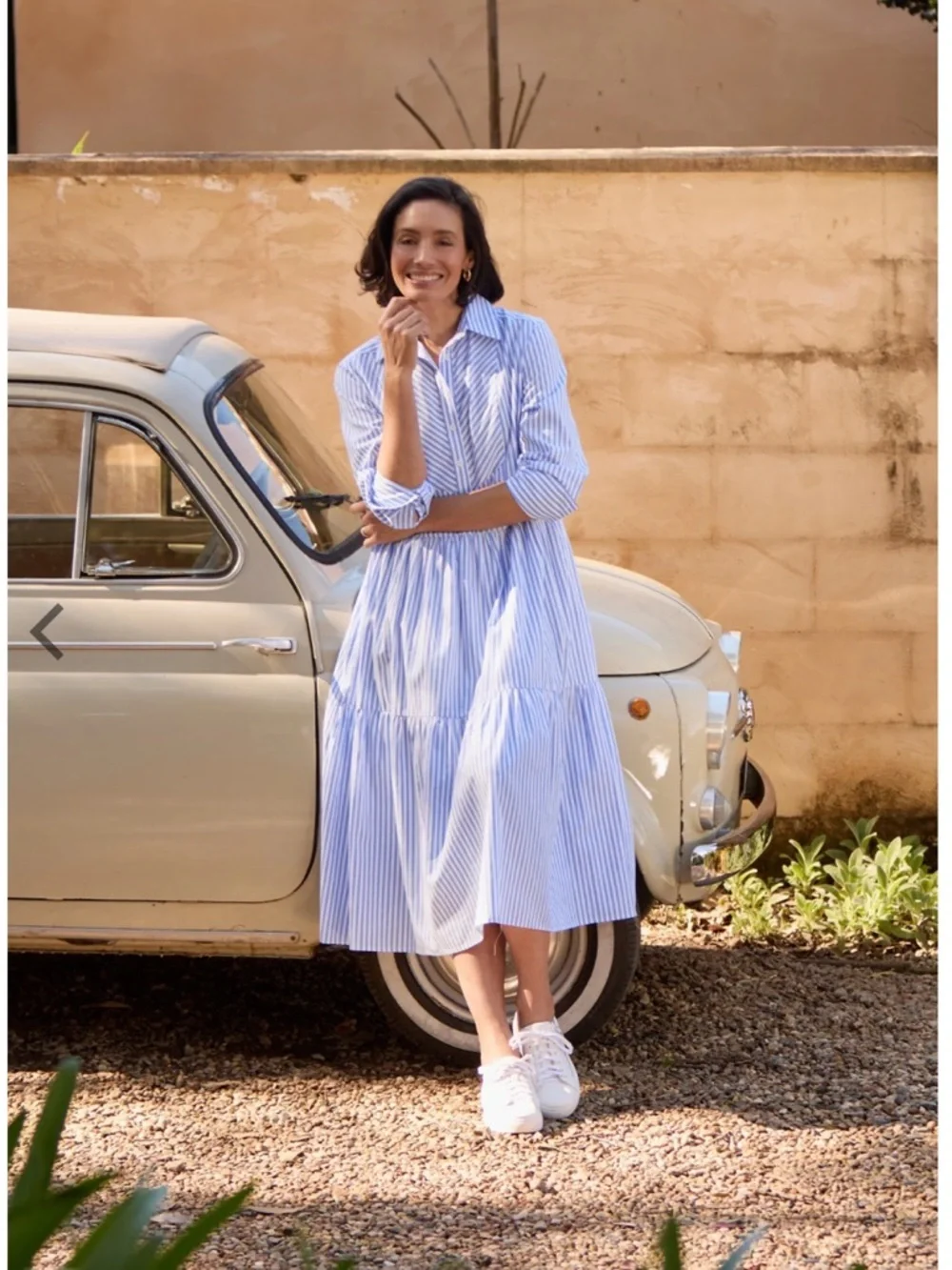 Maye Jasmine Shirt Blue and White Striped Collared Tiered Midi Dress 100% Cotton - Picture 4 of 11